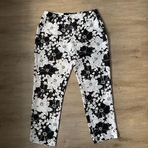 Real Clothes Saks Fifth Avenue Silk Floral Pants Ivory Black Satin SZ 14